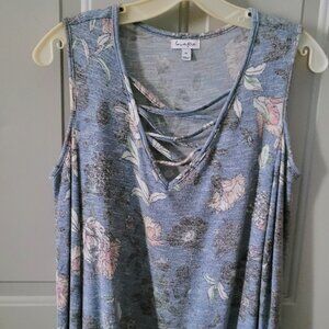 Love, Fire Light Blue Floral Cold Shoulder Long Sleeved Top Misses Size Medium